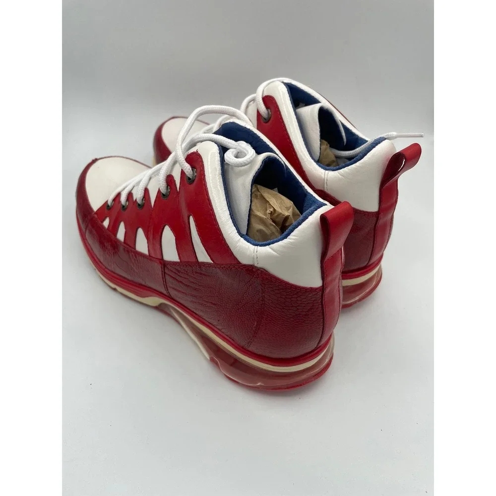 Belvedere Kevin Mens 9 White Red Genuine Ostrich Leg‎ Leather High Top Sneakers